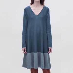 COS Knit Sweater dress/Tunic Teal Blue Colorblock Metallic A-Line Sz S Oversized